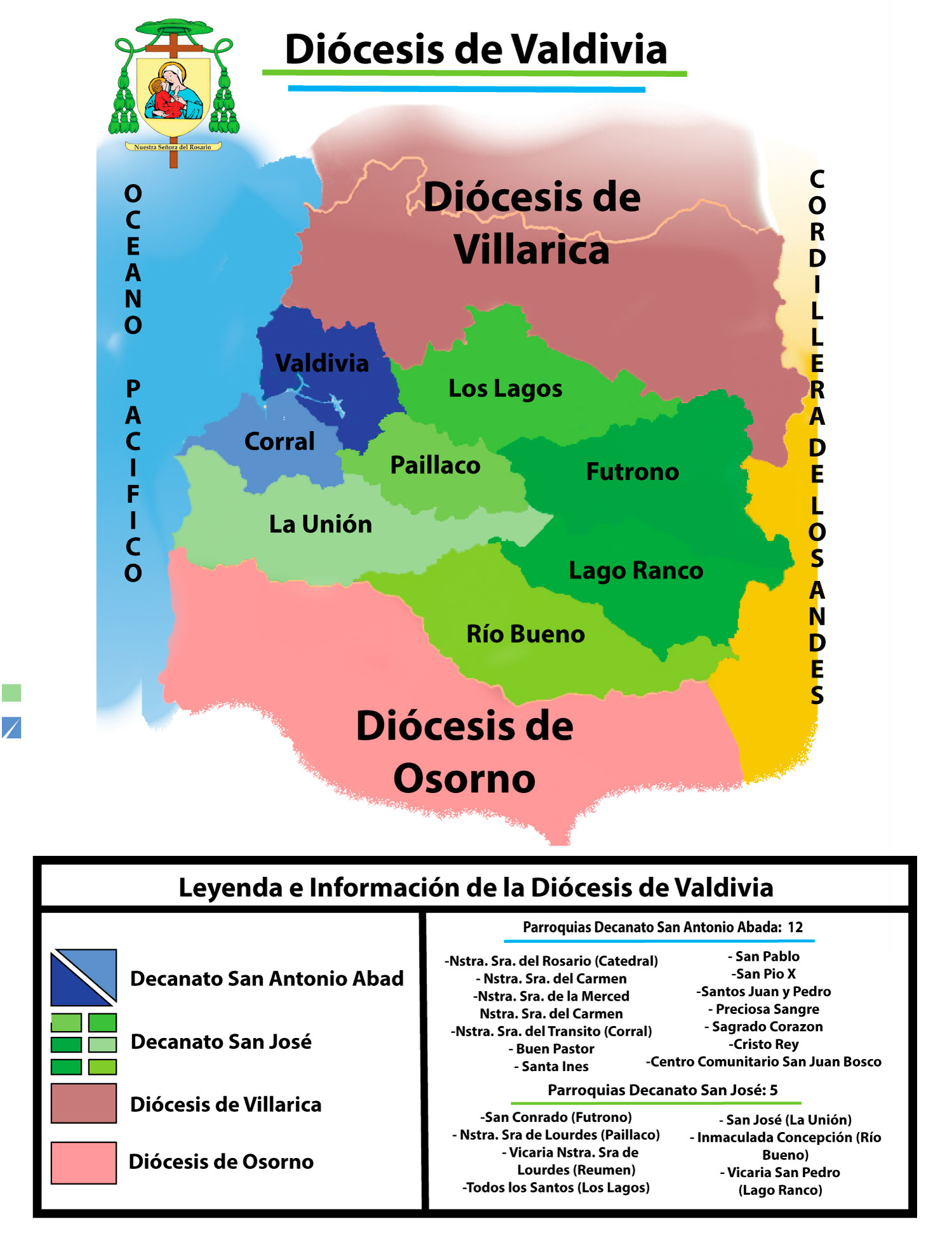 Mapa de la Diócesis de Valdivia<br>Hacer click para agrandar.