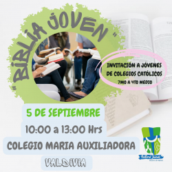 “Biblia Joven” 6 de septiembre a las 1130 horas, en el colegio Santa Marta ubicado en almendral nº 955. (Post de Instagram)